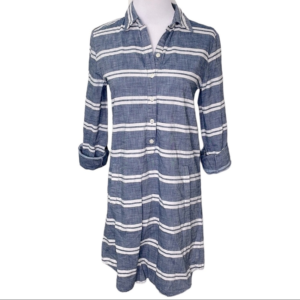 Ann Taylor LOFT Chambray Stripe Button Down Casual Shirt Dress